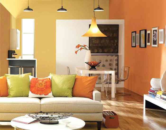 ديكور برتقالي لغرفة المعيشة
