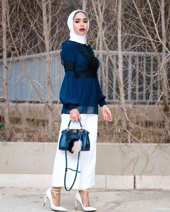 بنطلون واسع للمحجبات أبيض